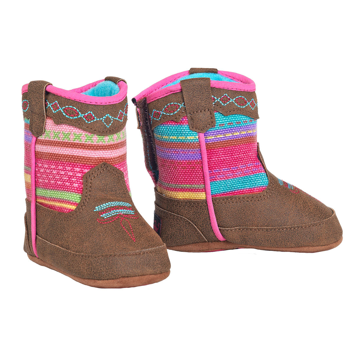 Blazin Roxx Camilla Baby Bucker Boots with Velcro Access - Brown with Serape Print Top
