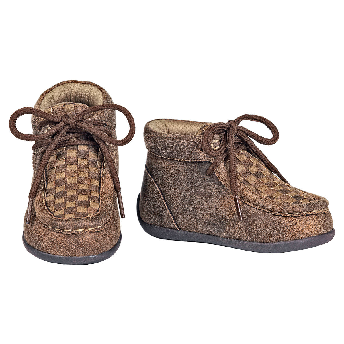 Double Barrel Toddler Carson Casual Shoe - Two Tone Brown Weave Patchwork Pattern
