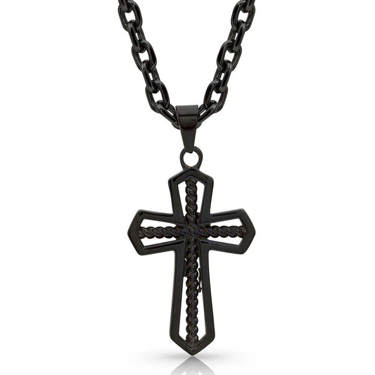 Montana Silversmiths Necklace Black Rope Center Cross