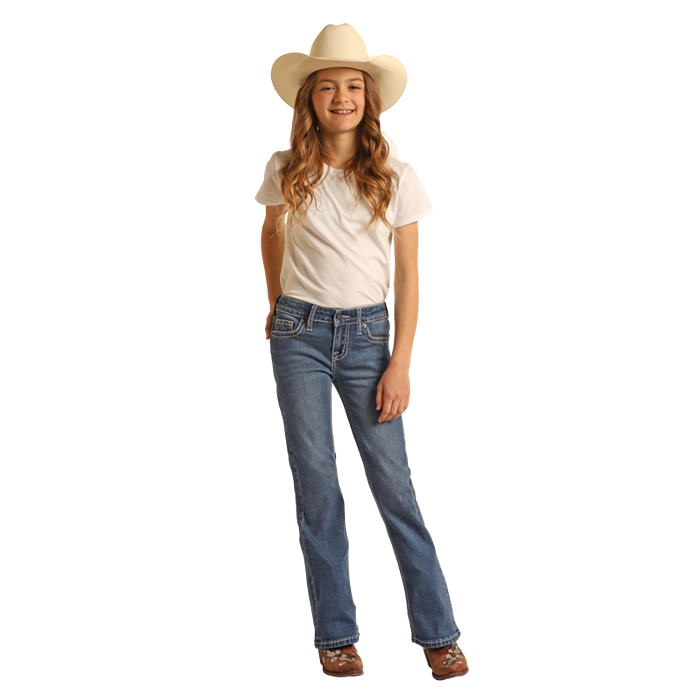 Rock & Roll Girls Cowhide Embroidered Bootcut Jeans - Medium Vintage