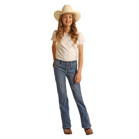 Rock & Roll Girls Cowhide Embroidered Bootcut Jeans - Medium Vintage