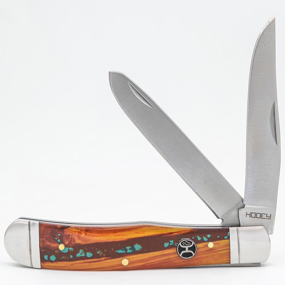 Hooey Knife Large 4 1/4" Brown/Turquoise Trapper