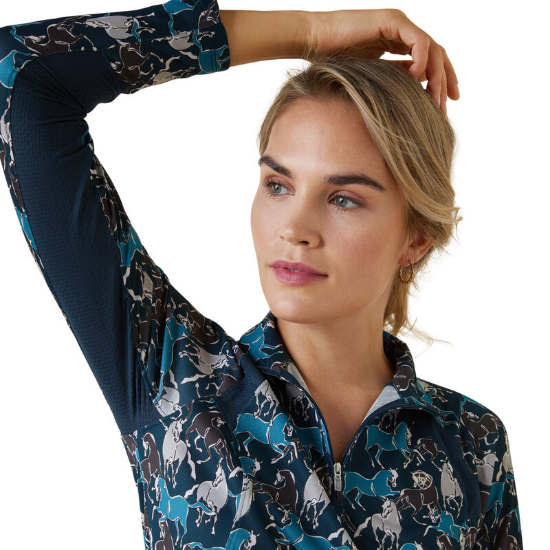 Ariat Womens Sunstopper 2.0 1/4 Zip Baselayer - Mosaic Blue Reflections Print