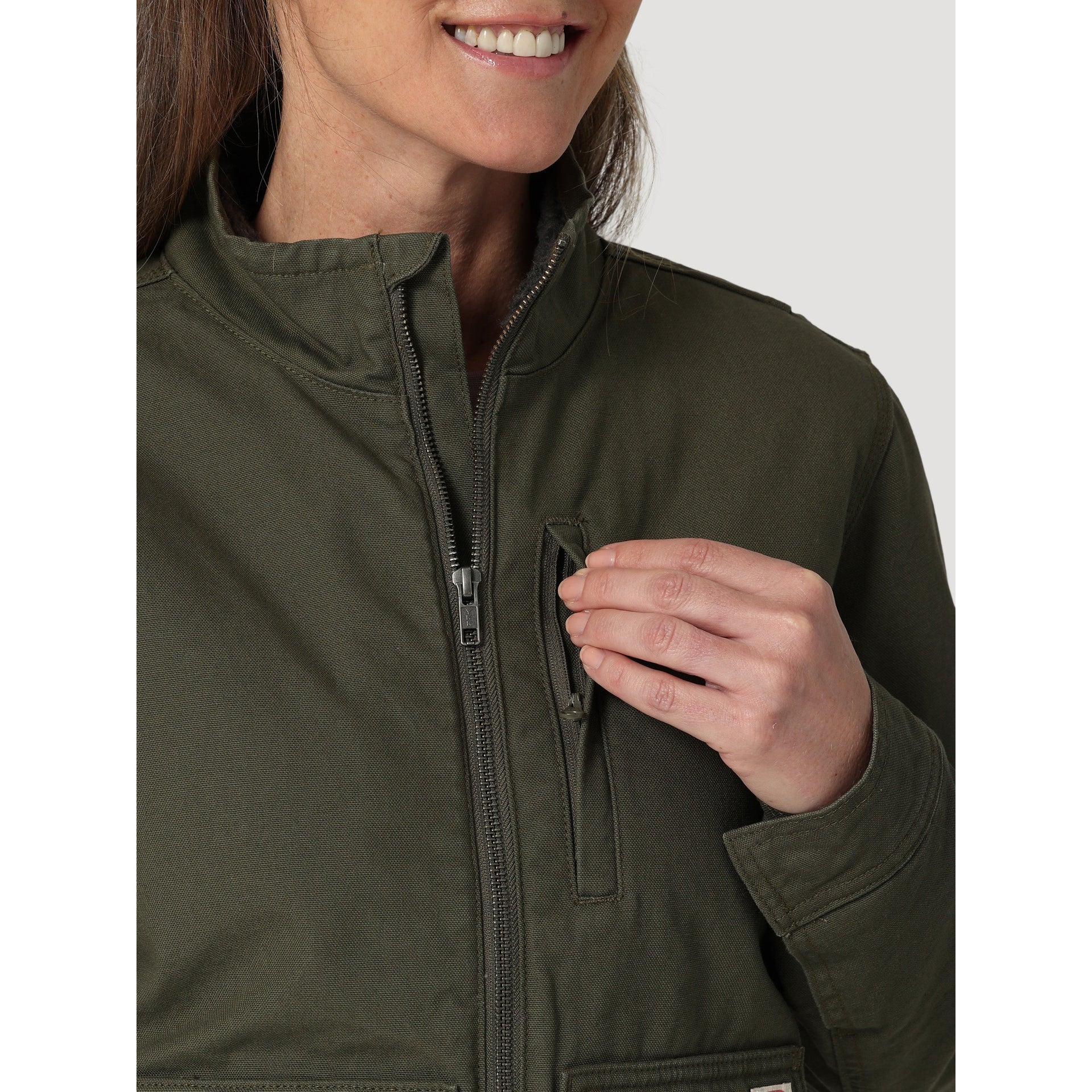 Wrangler Women's RIGGS Sherpa Lined Canvas Jacket - Green