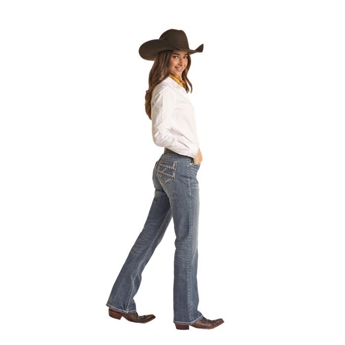 **Rock & Women's Ivory/Khaki Embroidery Riding Jeans - Medium Vintage