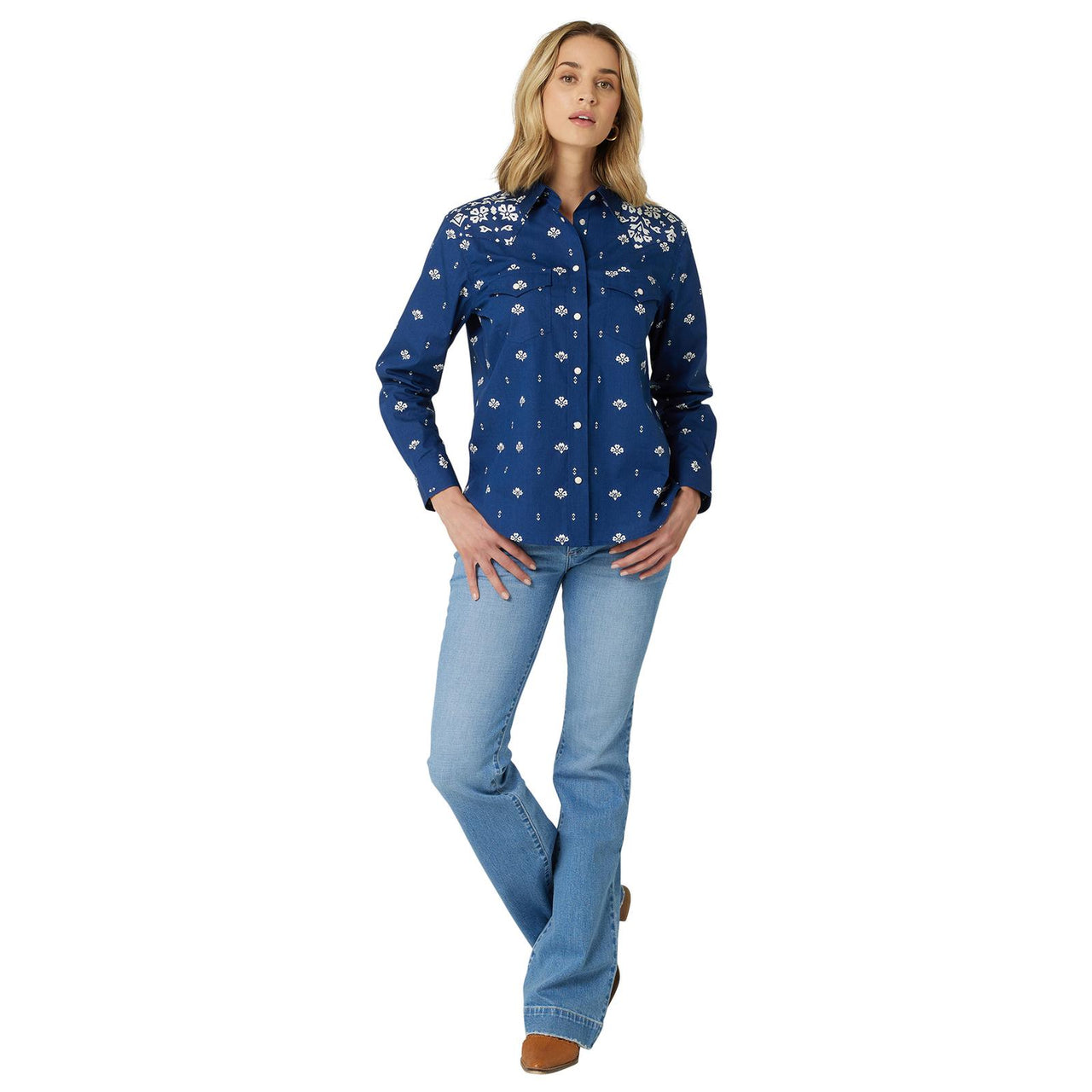 Wrangler Womens Retro Americana Bandana Snap Shirt - Blue Print