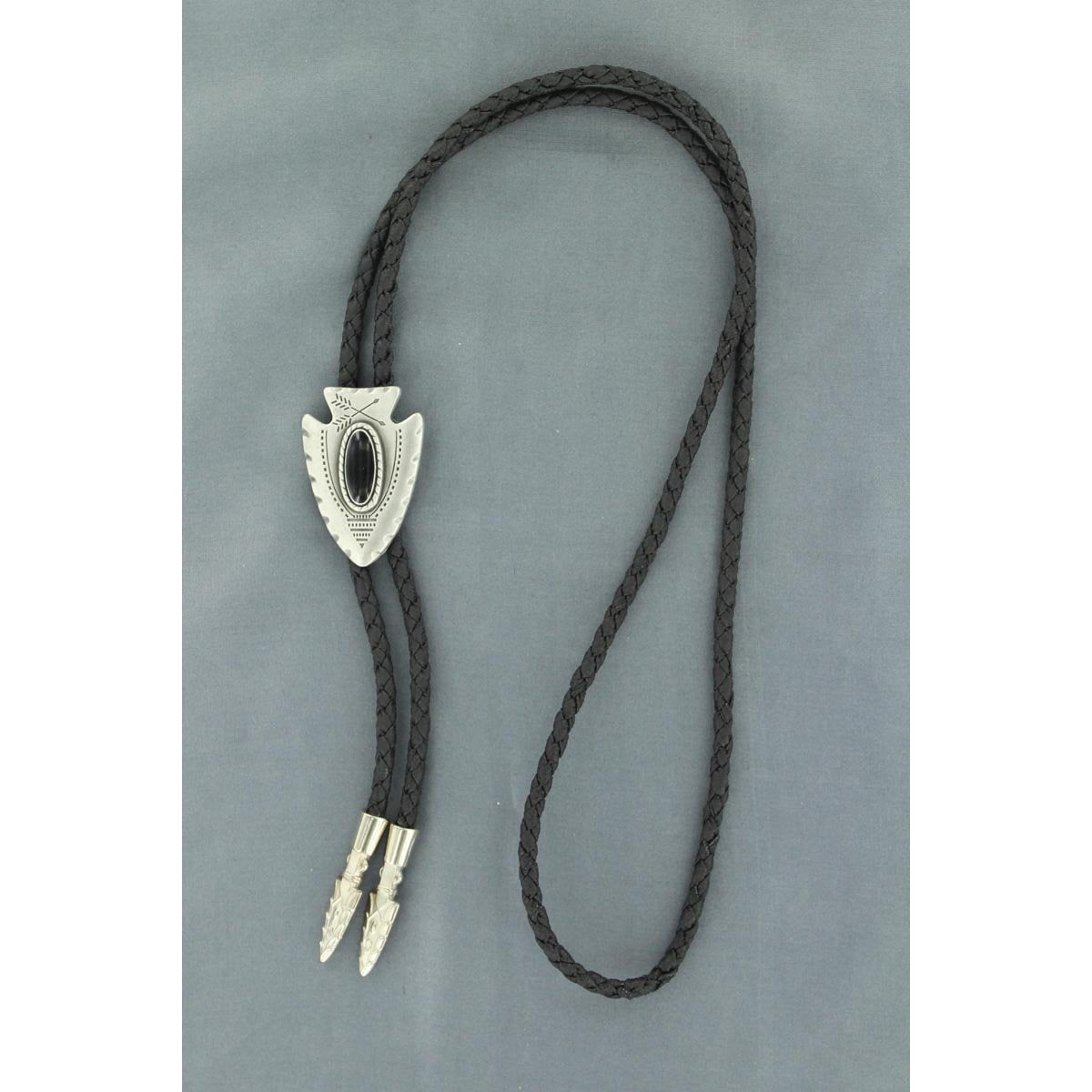 Double S Bolo Tie - Arrowhead w/Black Stone