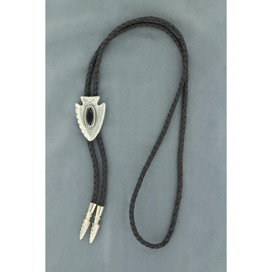 Double S Bolo Tie - Arrowhead w/Black Stone