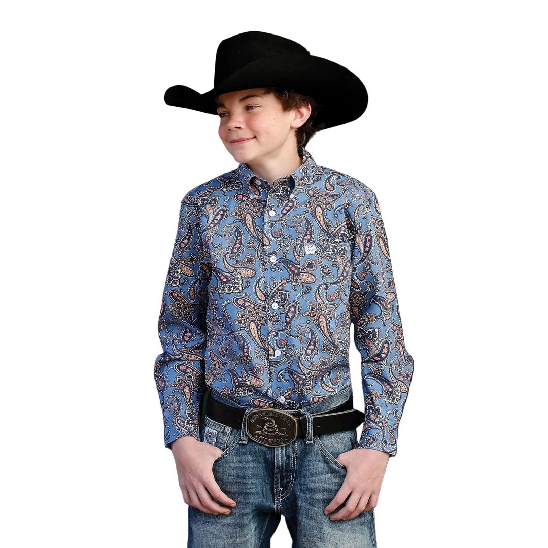 Cinch Boys LS Print Shirt - Blue