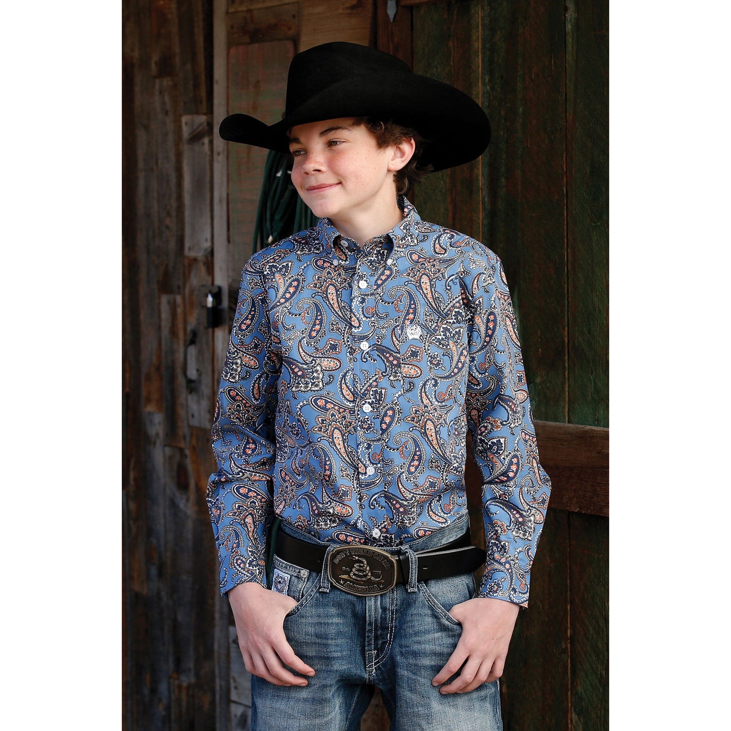 Cinch Boys LS Print Shirt - Blue