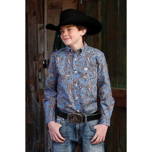 Cinch Boys LS Print Shirt - Blue