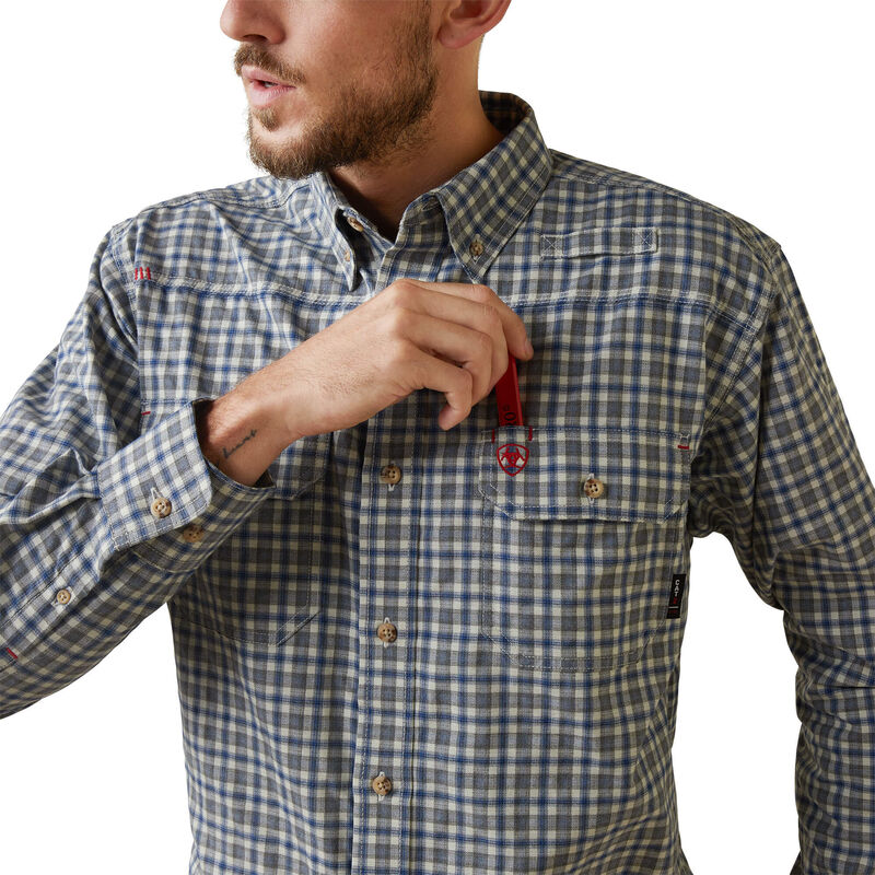 Ariat Mens FR Plaid Featherlight Work Shirt - Clear Sky Plaid
