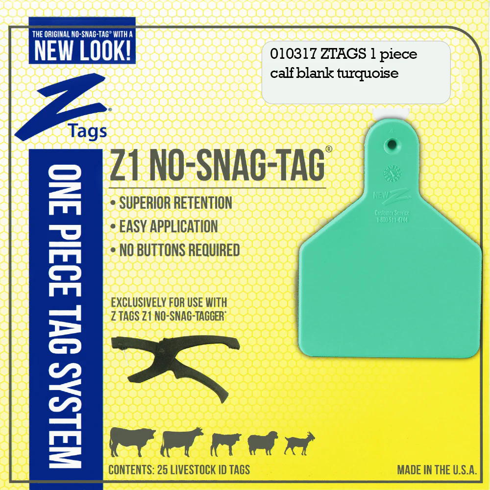 Z Tags Z1 No Snag 1-Piece Calf Tags  - Turquoise