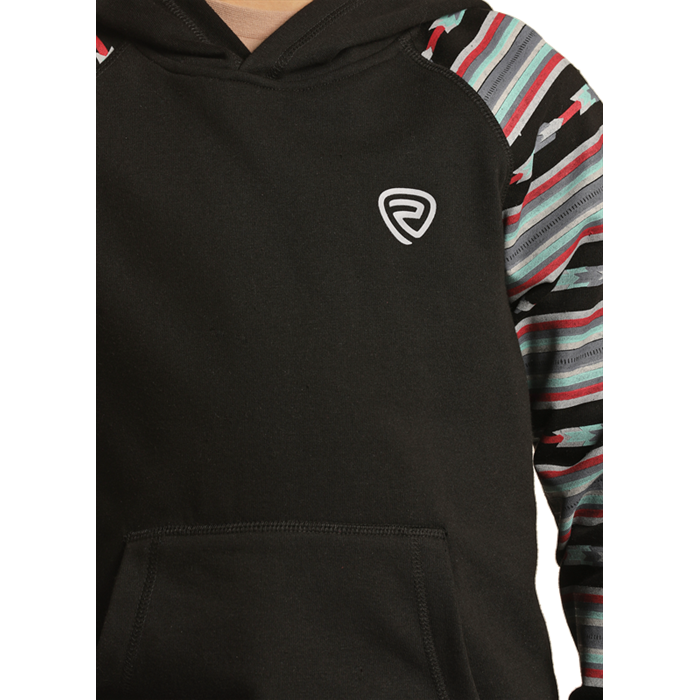 Rock & Roll Boys Sleeve Printed Hoodie - Black