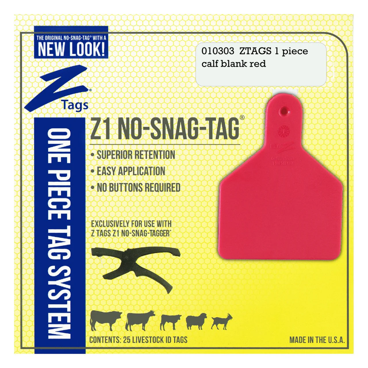 Z Tags Z1 No Snag 1-Piece Calf Tags - Red