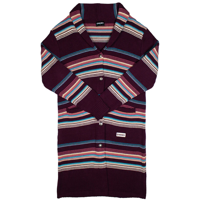 Hooey Women's Long Knit Duster - Pink/Turquoise Stripes