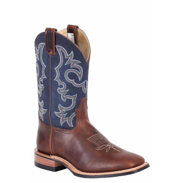 Brahma Men's Roper Western Boots - Pecan Tumbled/Tussuto Navy