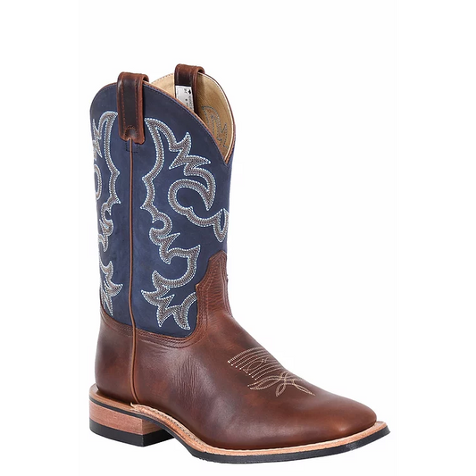 Brahma Men's Roper Western Boots - Pecan Tumbled/Tussuto Navy