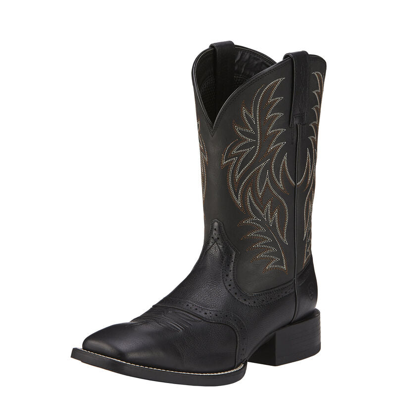 Ariat Men's Sport Wide Square Toe Western Boots - Black Deertan