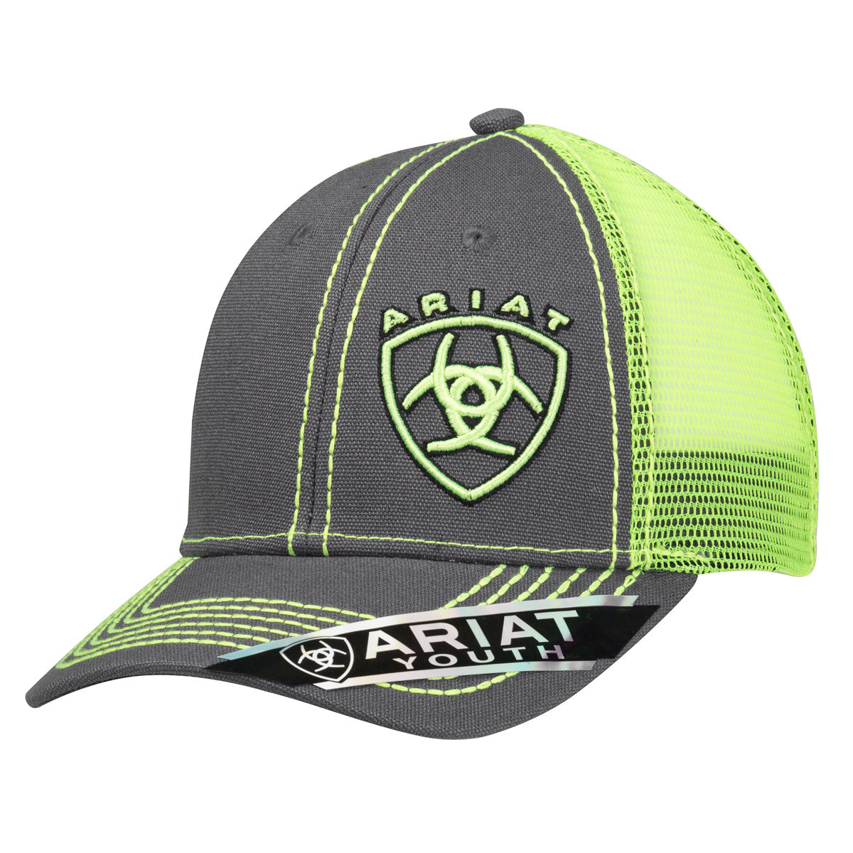 Ariat Youth Mesh Snapback Cap - Grey/Lime