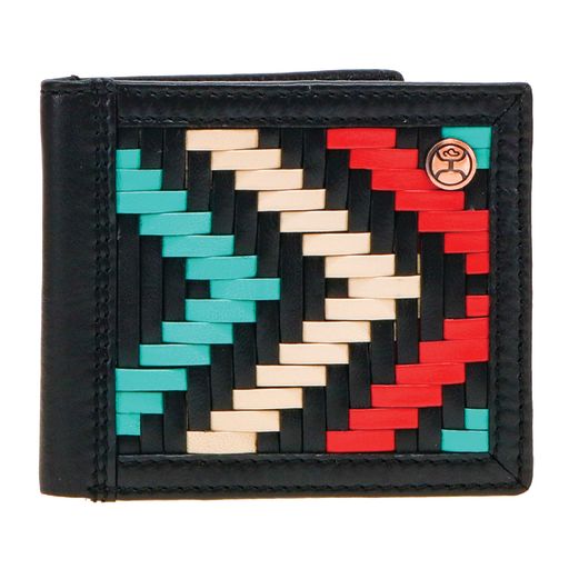 Hand Woven Leather Aztec Print Inlay Bifold Wallet w/Hooey Logo