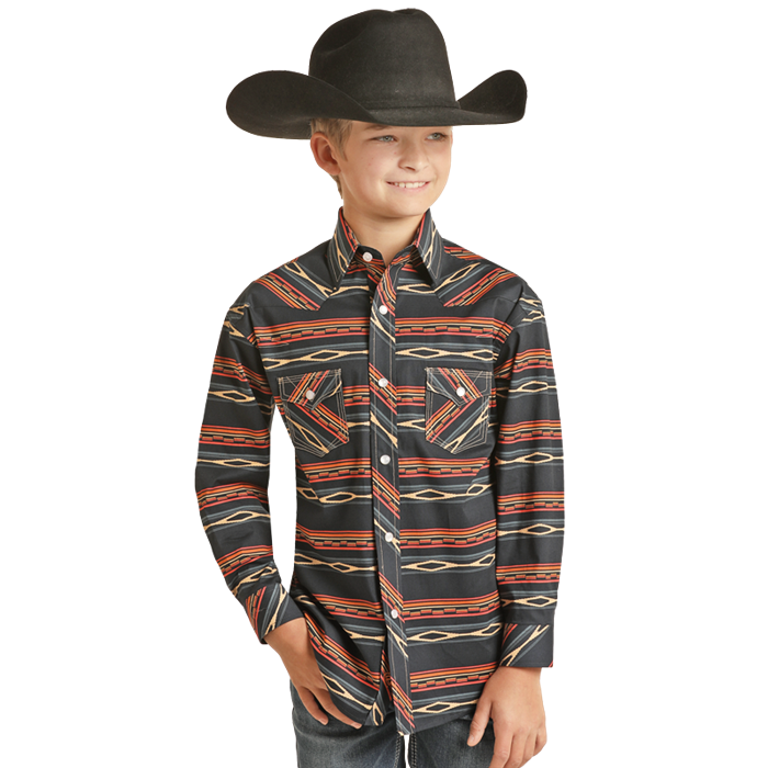Rock & Roll Boys Aztec Stripe Snap Western Shirt