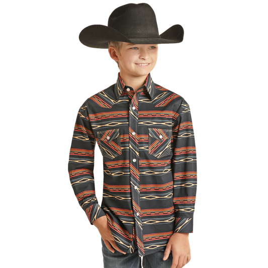 Rock & Roll Boys Aztec Stripe Snap Western Shirt