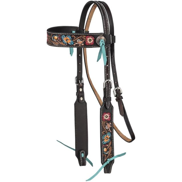 Silver Royal Blue/Pink Floral Browband Headstall