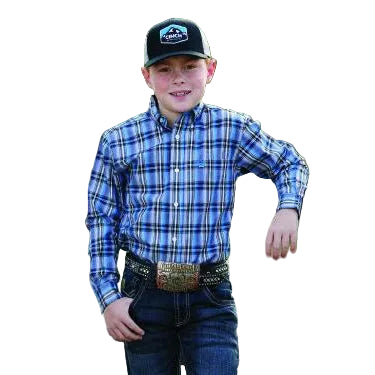 Cinch Boys LS Plaid Shirt - Blue