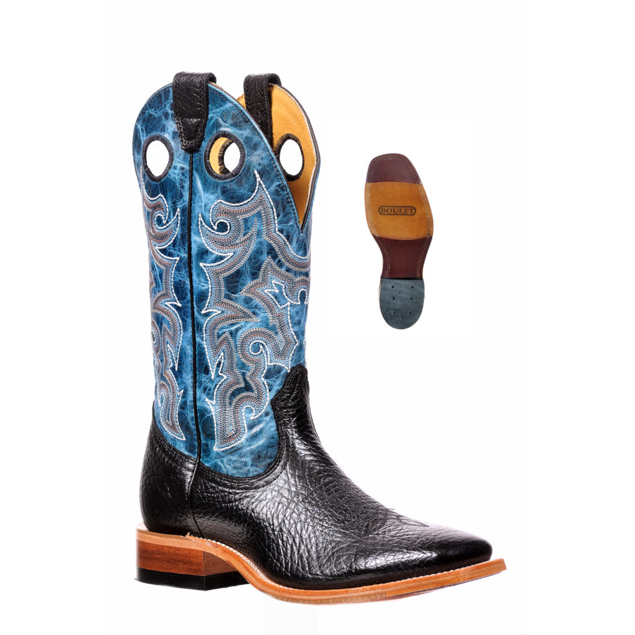 Boulet Men's Wide Square Toe Western Boots - Shoulder Black/Lonestar Cobalt