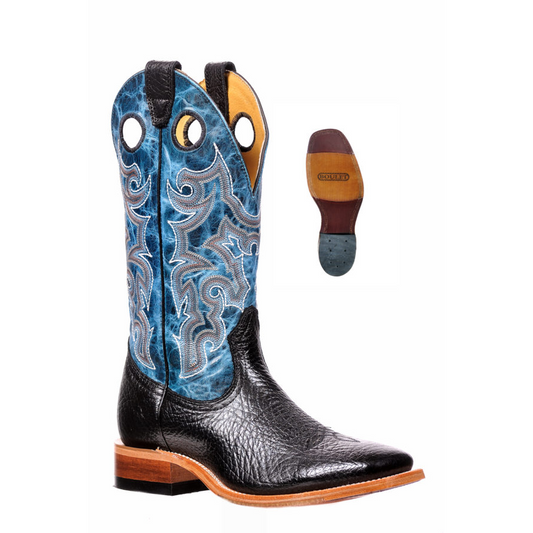 Boulet Men's Wide Square Toe Western Boots - Shoulder Black/Lonestar Cobalt