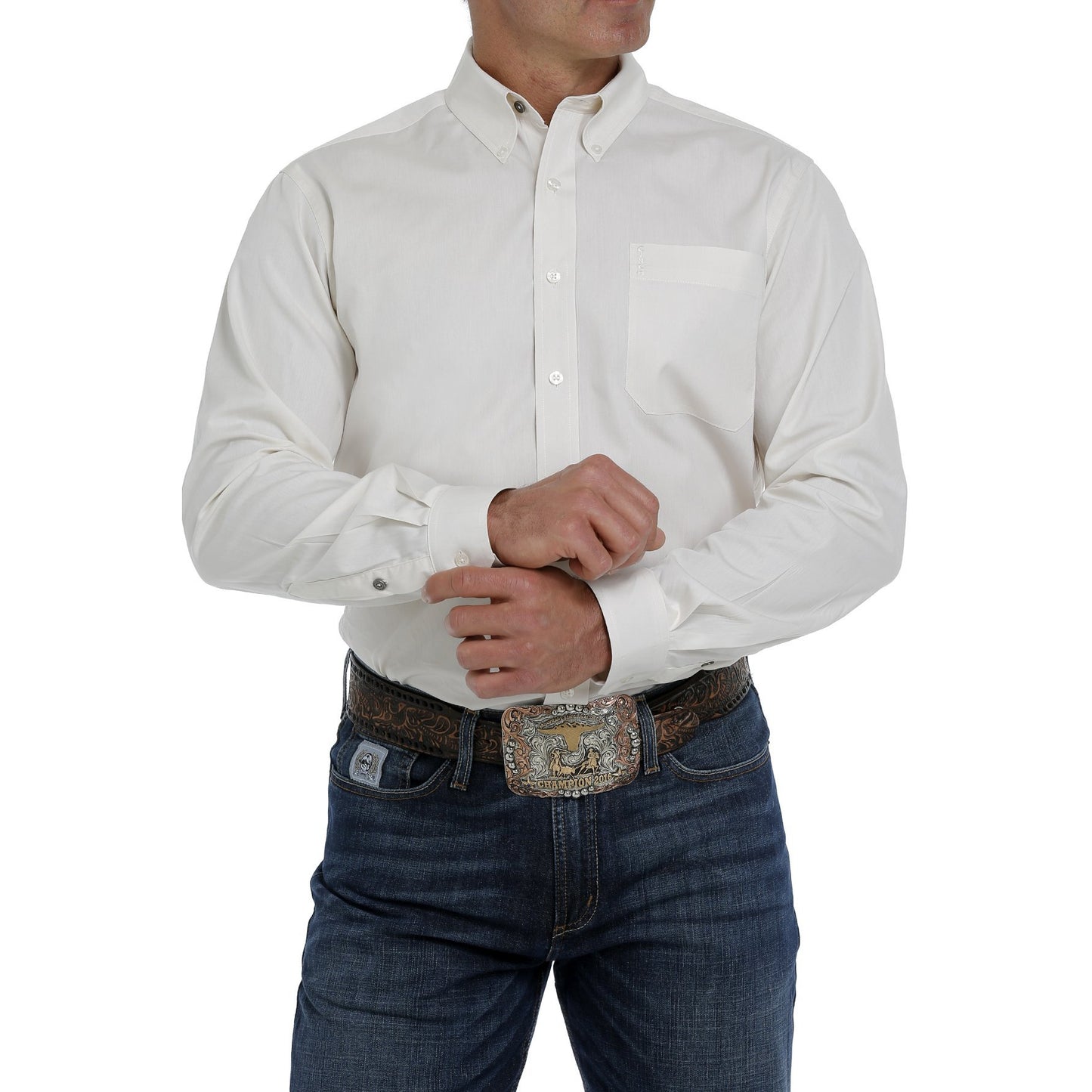 Cinch Men's Long Sleeve Solid Modern Shirt - Cream