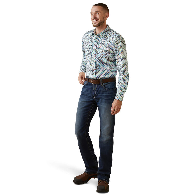Ariat Mens FR Dillinger Retro Fit Snap Work Shirt - Bachelor Button Print