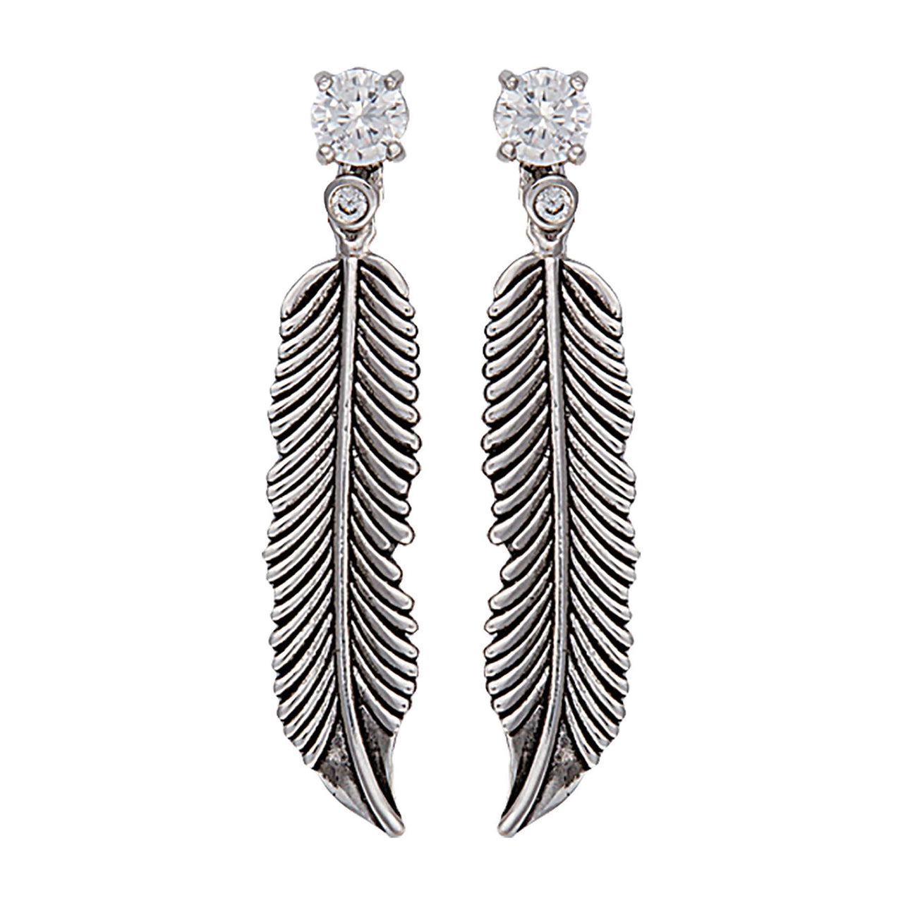 Montana Silversmiths Antiqued Silver Crow Feathers on Crystal Stud Earrings