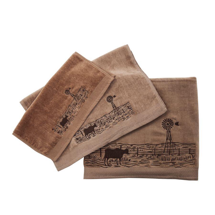 HiEnd Accents 3-Pc Towel Set w/Embroidered Windmill Landscape - Mocha