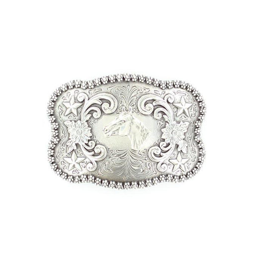 Nocona Men's Rectangle Horsehead Buckle - Silver