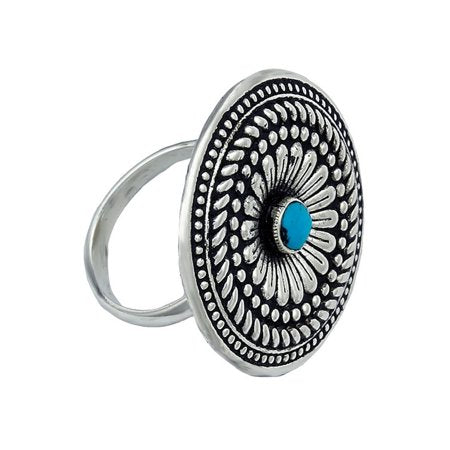 Montana Silversmiths Antique Silver Concho Turquoise Ring Size 7