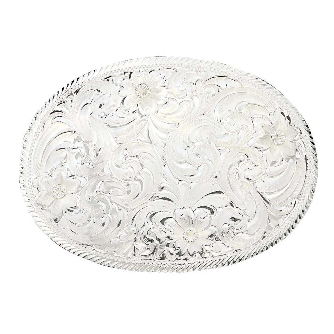 Montana Silversmith Medium Oval Fancy Silver Engraved with Etched Trim Buckle