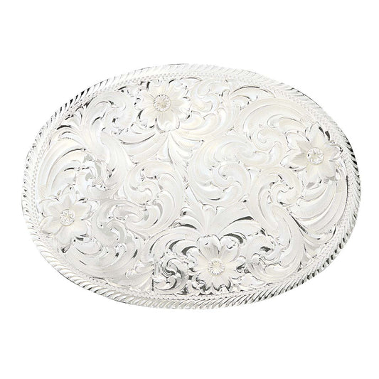 Montana Silversmith Medium Oval Fancy Silver Engraved with Etched Trim Buckle