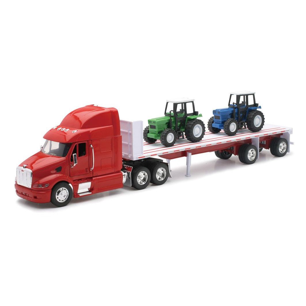 New-Ray Toys Peterbilt 387 Flatbed w/Farm Tractors