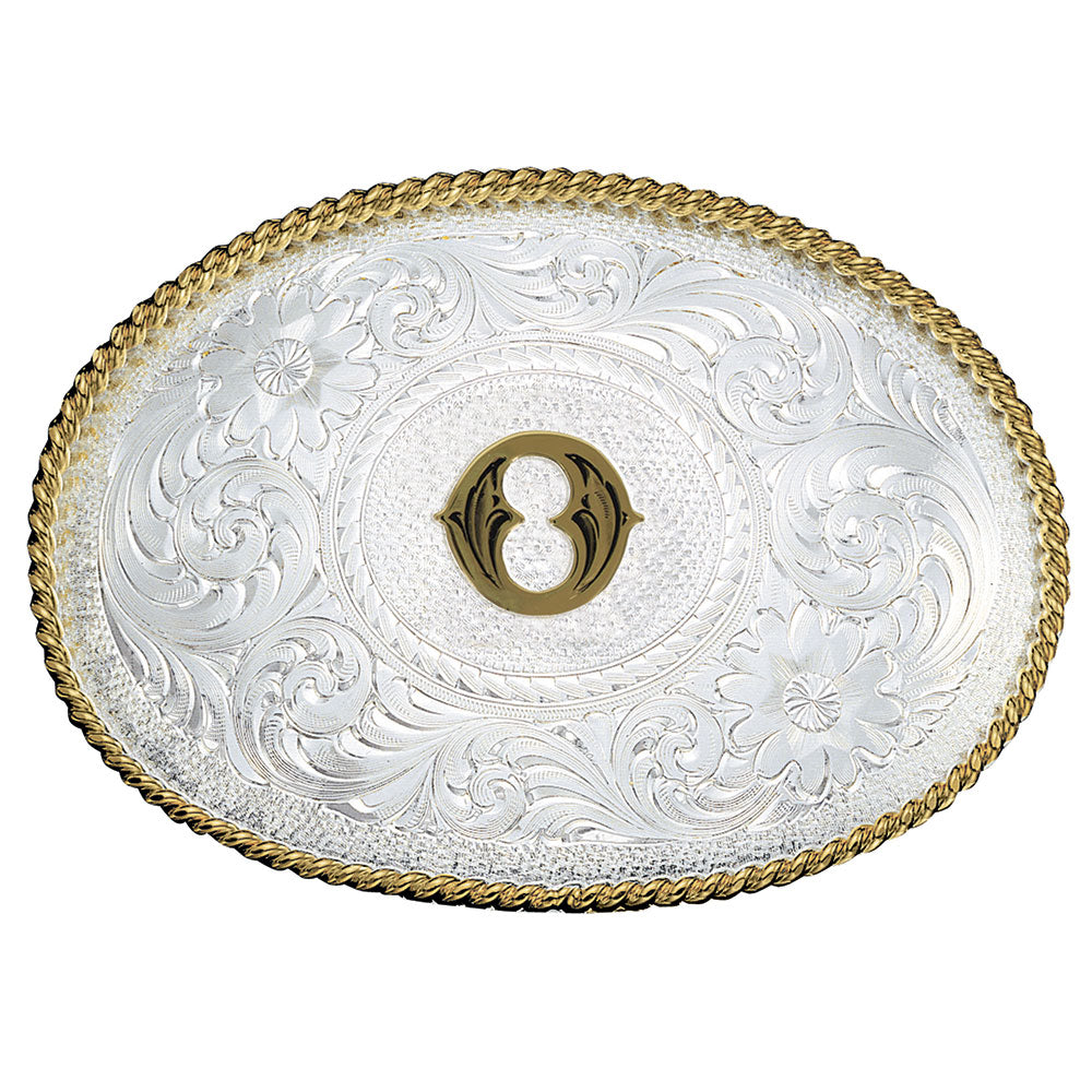 Montana Silversmiths Initial O Silver Engraved Gold Trim Western Belt Buckle