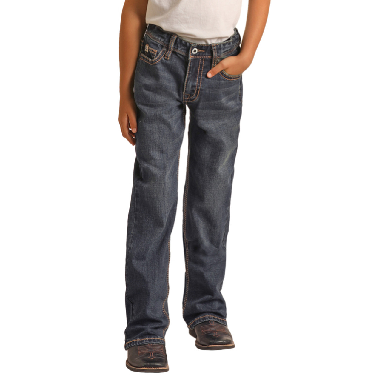 Hooey Boys Double Barrel Relaxed Tapered Stretch Bootcut Jeans - Dark Vintage