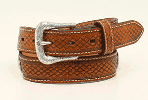 Ariat Boy's Embossed Beaded Inlay Round Concho Belt - Natural