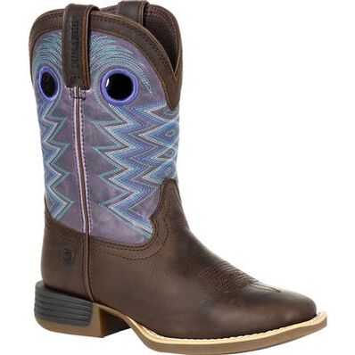 Durango Kids Brown 8" Western Boot - Dark Earth and Amethyst