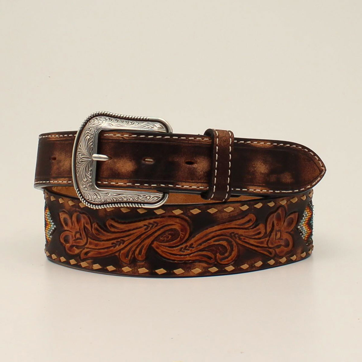 3D Men's Buck Lacing Beaded Belt - Brown