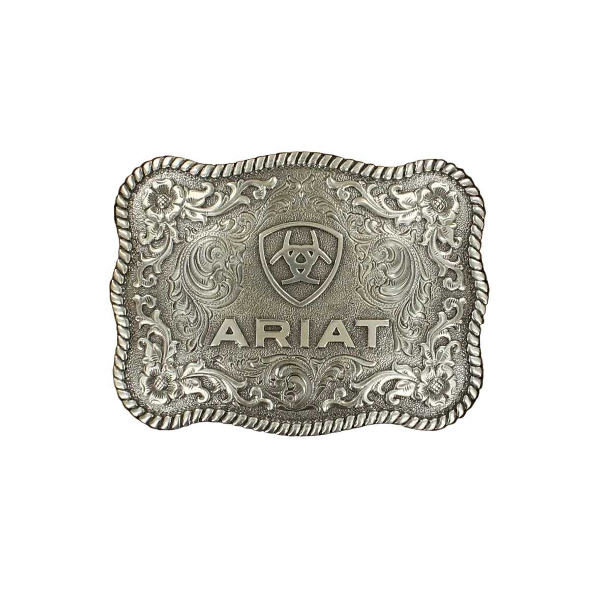 Ariat Buckle Rectangle Rope Edging with Floral Filigree Center and Shield Logo - Irvine Tack & Western Wear