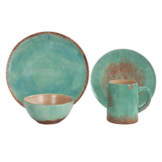 HiEnd Accents Patina Ceramic Dish Set  Turquoise 16 PC