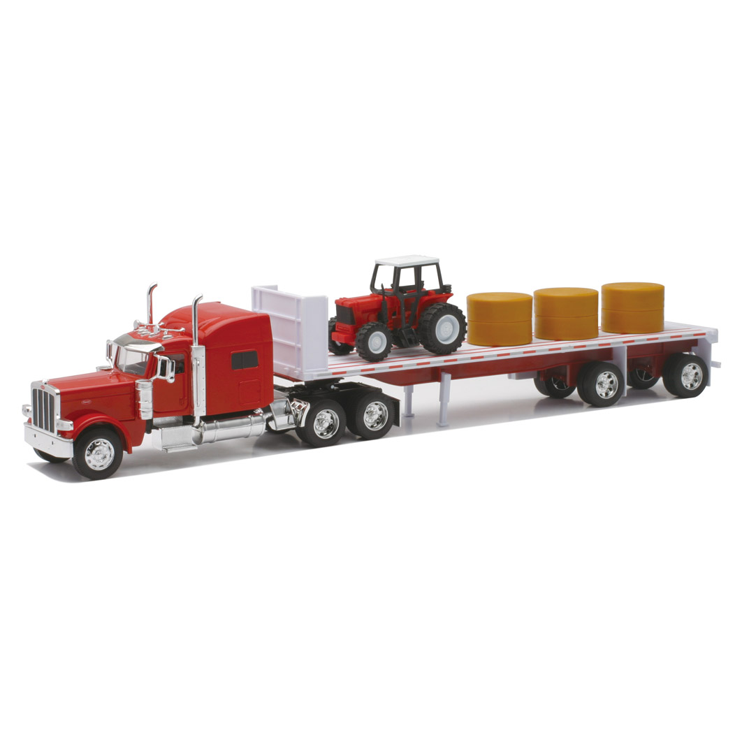 New-Ray Toys Peterbilt 389 w/Hay & Farm Tractor Toy