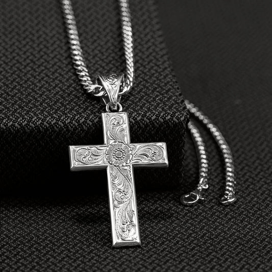 Twister Men's 24" Scroll Cross Necklace - Silver