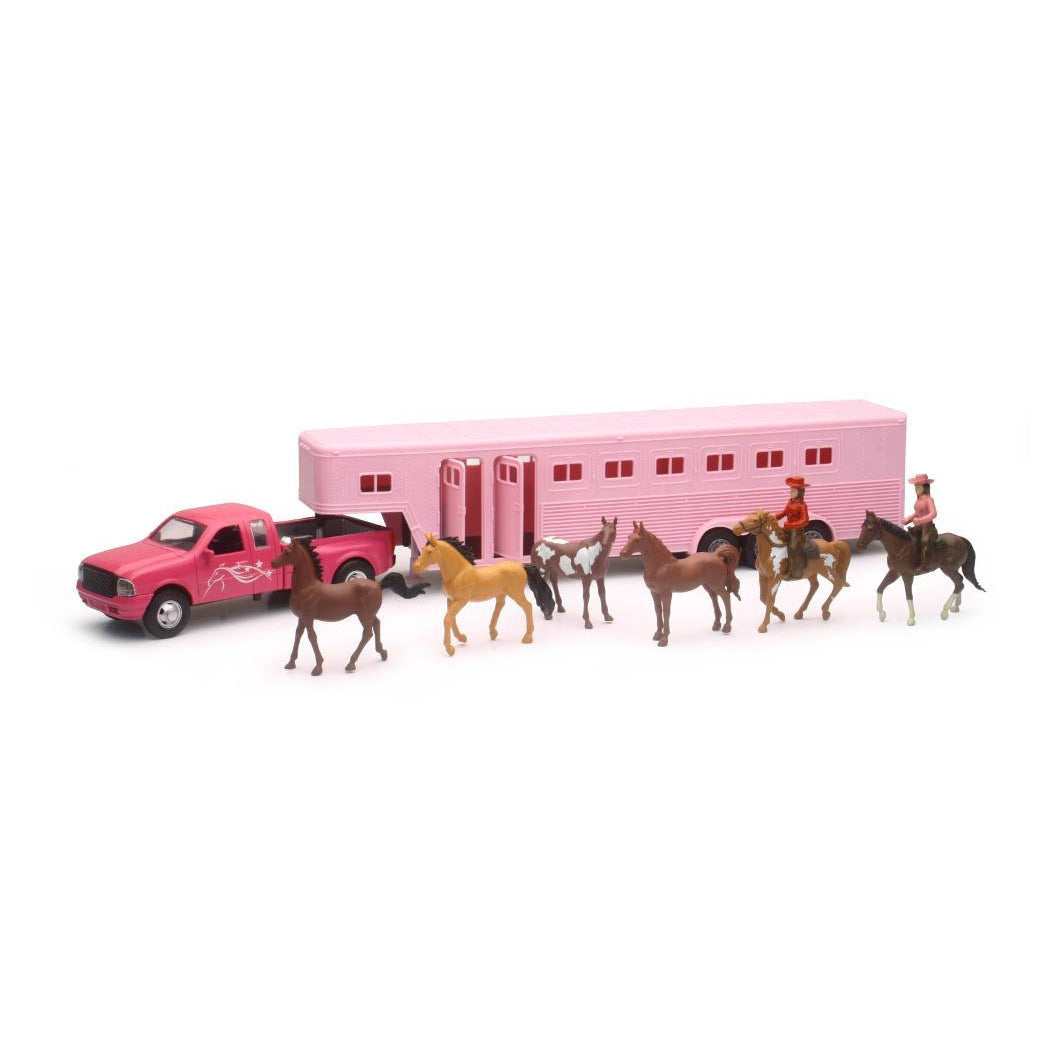 New-Ray Toys Pick Up Fifth Wheel Horse Trailer Set - Pink